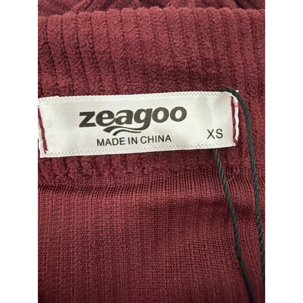 Zeagoo Womens Burgundy Corduroy Button-Up Jacket XS Lightweight Cuffed Long Sleeves Front Pocket Design