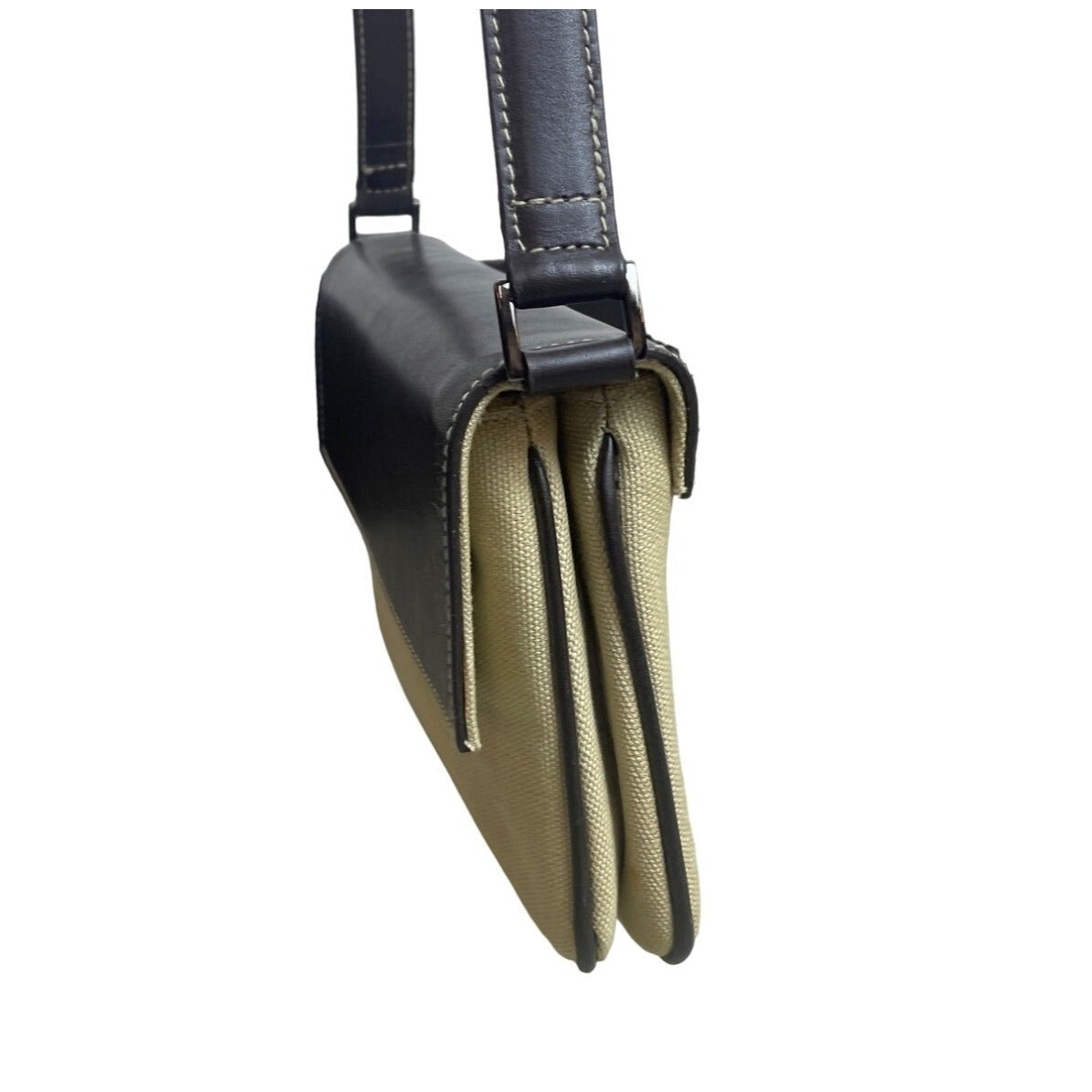 Caslon Women's  Beige and Brown Leather Shoulder Flap Bag Sz M