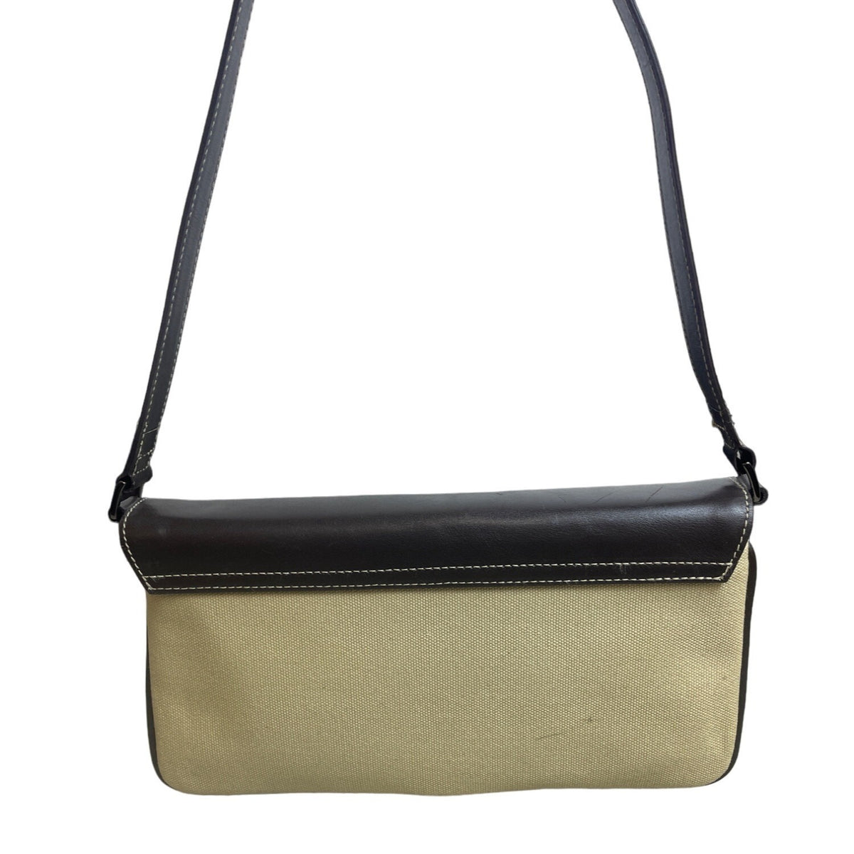 Caslon Women's  Beige and Brown Leather Shoulder Flap Bag Sz M