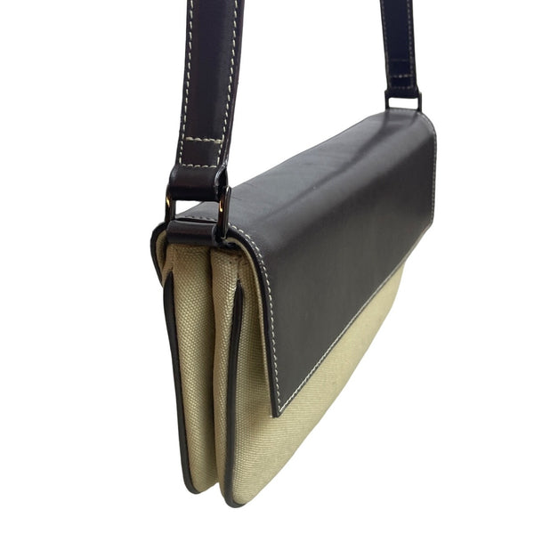 Caslon Women's  Beige and Brown Leather Shoulder Flap Bag Sz M