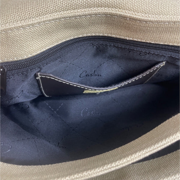 Caslon Women's  Beige and Brown Leather Shoulder Flap Bag Sz M