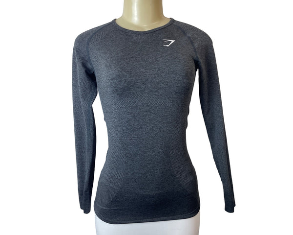 Gym Shark Women's Grey Stretchable Gym Running Long Sleeve Shirt Sz M