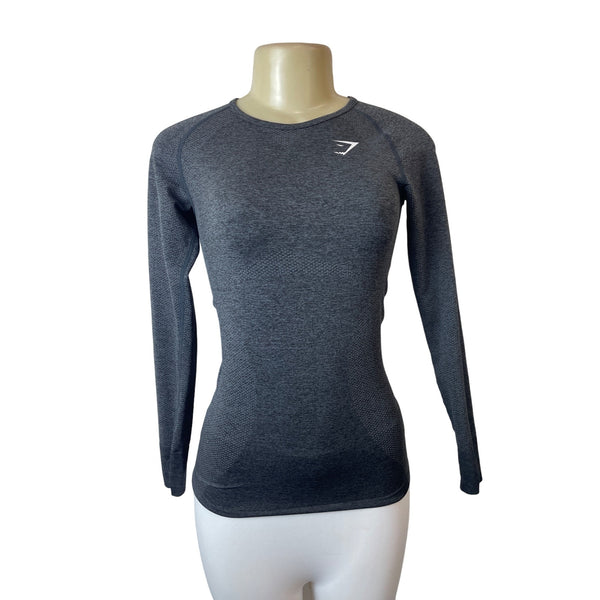 Gym Shark Women's Grey Stretchable Gym Running Long Sleeve Shirt Sz M