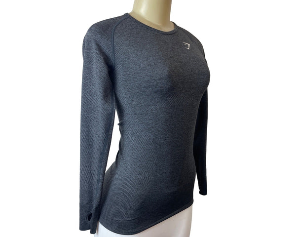 Gym Shark Women's Grey Stretchable Gym Running Long Sleeve Shirt Sz M