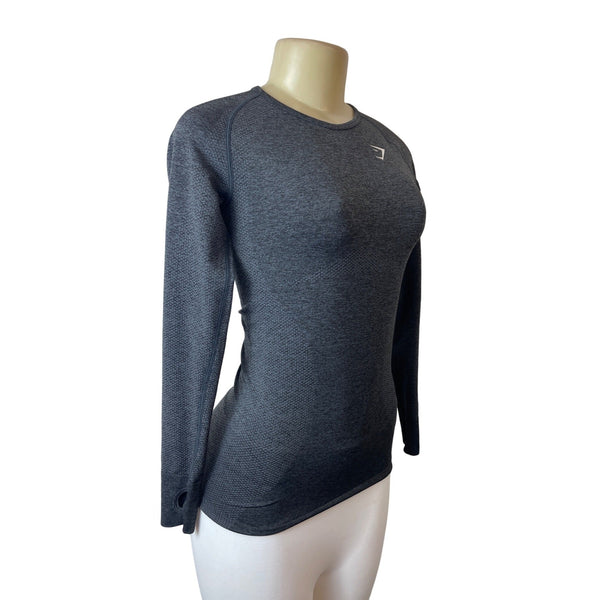 Gym Shark Women's Grey Stretchable Gym Running Long Sleeve Shirt Sz M