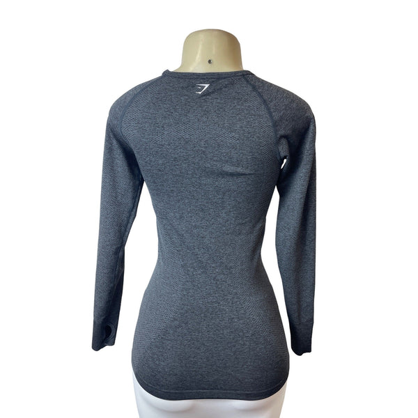 Gym Shark Women's Grey Stretchable Gym Running Long Sleeve Shirt Sz M