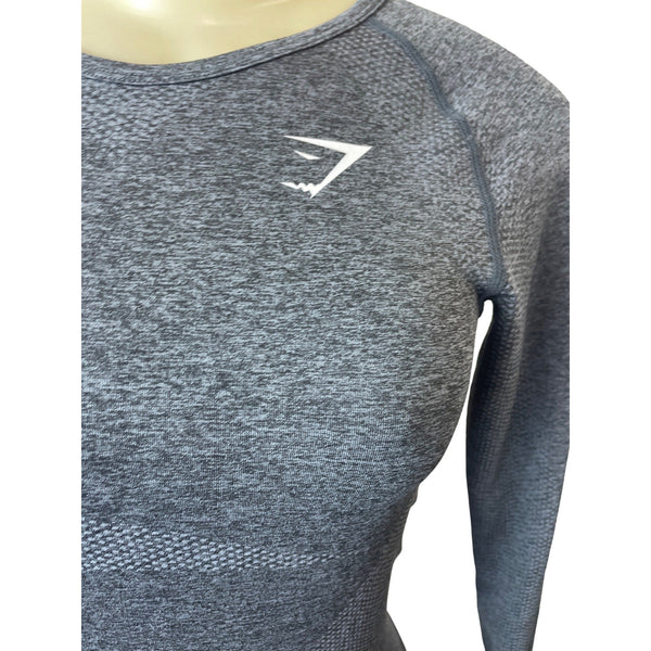 Gym Shark Women's Grey Stretchable Gym Running Long Sleeve Shirt Sz M