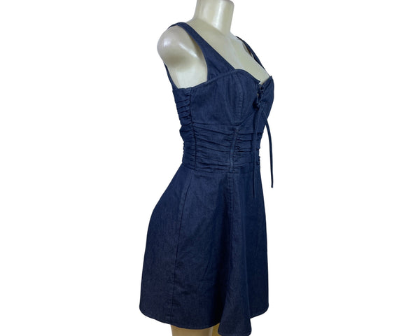 Guess Blue Womens Denim Fit & Flare Lace-Up Front Dress Stretchy Sz 5