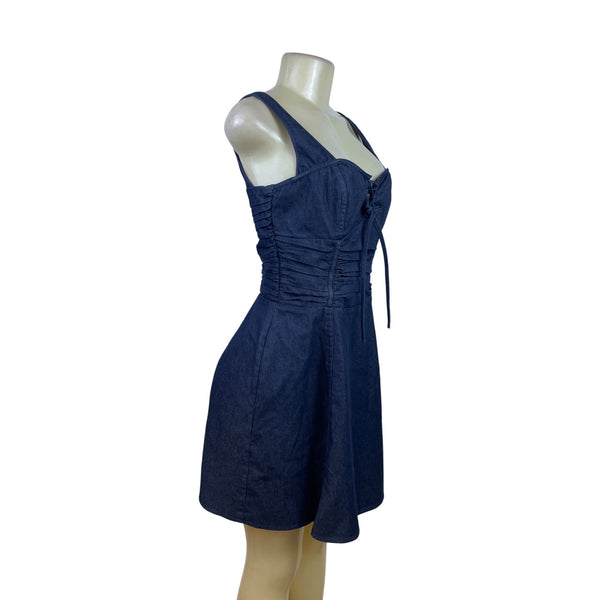 Guess Blue Womens Denim Fit & Flare Lace-Up Front Dress Stretchy Sz 5