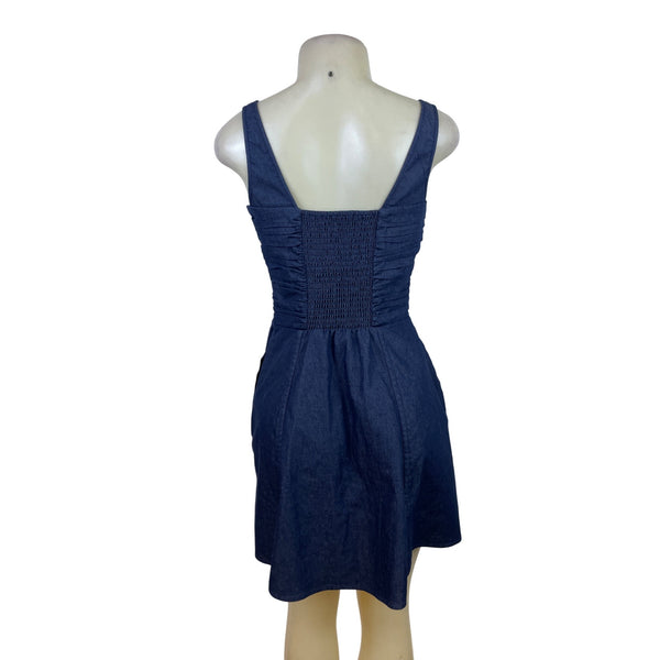 Guess Blue Womens Denim Fit & Flare Lace-Up Front Dress Stretchy Sz 5