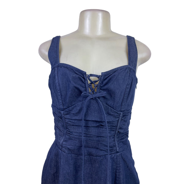 Guess Blue Womens Denim Fit & Flare Lace-Up Front Dress Stretchy Sz 5