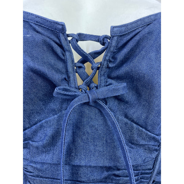 Guess Blue Womens Denim Fit & Flare Lace-Up Front Dress Stretchy Sz 5