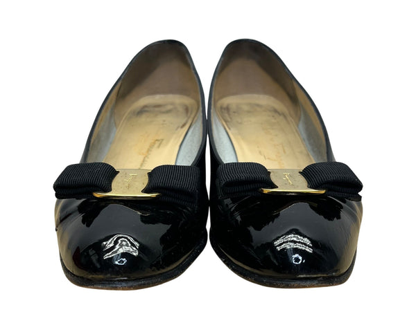 Salvatore Ferragamo Women’s Black Patent Leather Low Heel Lillaz Pumps Size 8.5B