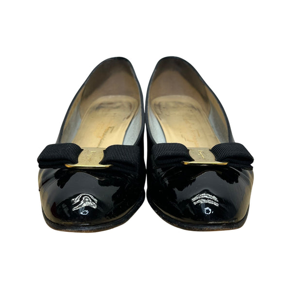 Salvatore Ferragamo Women’s Black Patent Leather Low Heel Lillaz Pumps Size 8.5B