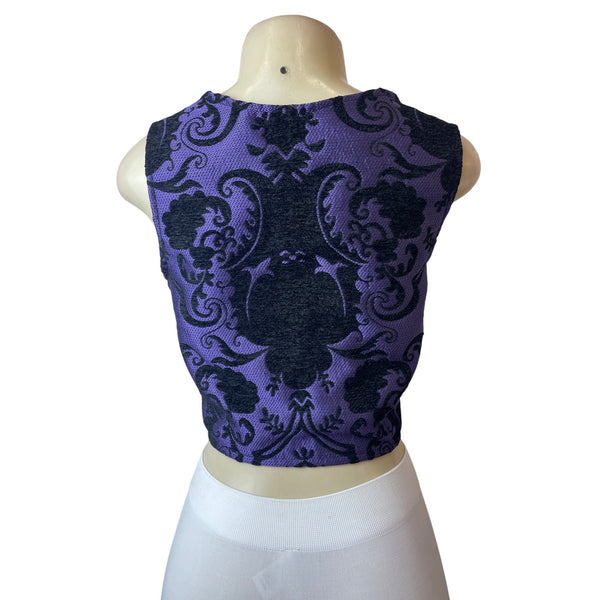 Purple & Black Sleeveless Corset Top With Lace-Up Front Sz 10