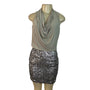 Donna Ricco Beige Halter Top Dress With Silver Sequin Skirt Sz 4P