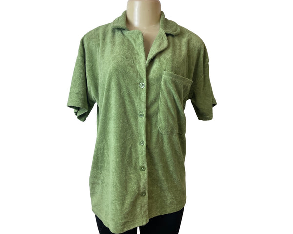 Daisy Street Women's Green Towel Button Down Short Sleeve Shirt Sz M - NWT