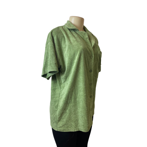 Daisy Street Women's Green Towel Button Down Short Sleeve Shirt Sz M - NWT