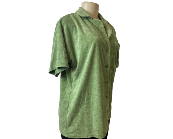 Daisy Street Women's Green Towel Button Down Short Sleeve Shirt Sz M - NWT
