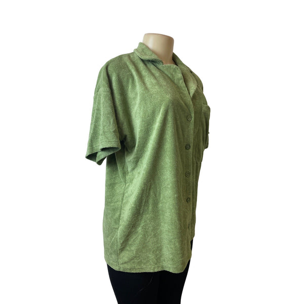 Daisy Street Women's Green Towel Button Down Short Sleeve Shirt Sz M - NWT