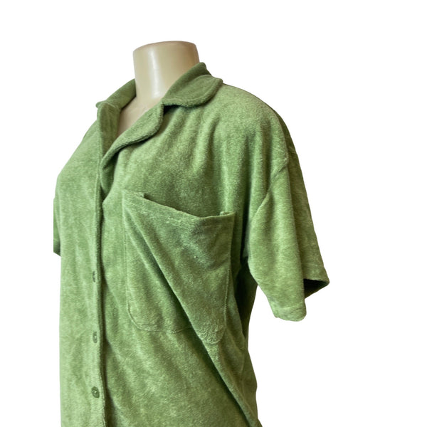 Daisy Street Women's Green Towel Button Down Short Sleeve Shirt Sz M - NWT