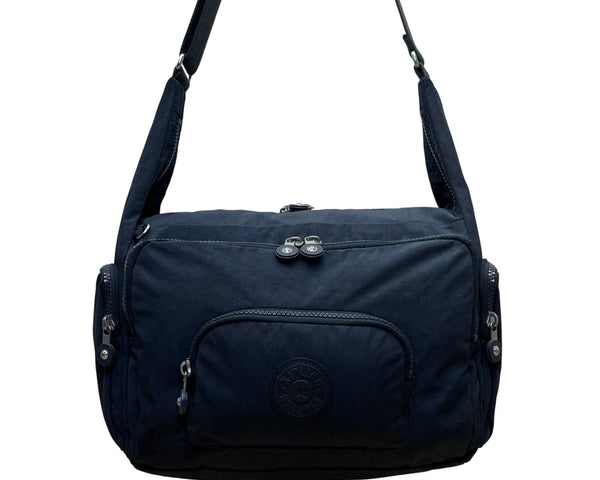 Kipling Navy Nylon With Adjustable Strap & Zipper Pockets Crossbody Bag Size L