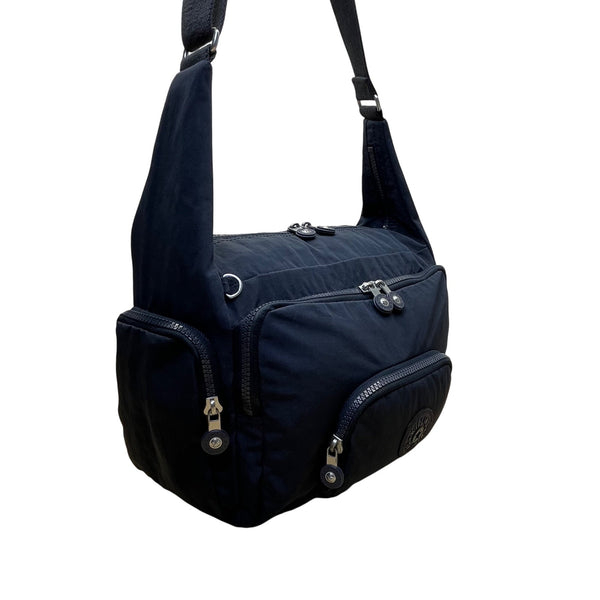 Kipling Navy Nylon With Adjustable Strap & Zipper Pockets Crossbody Bag Size L