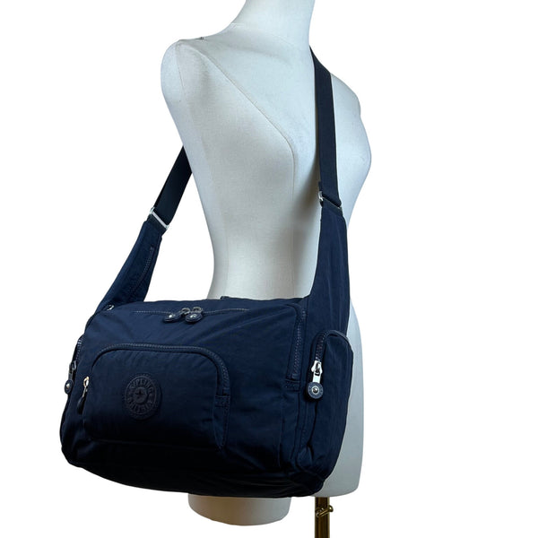 Kipling Navy Nylon With Adjustable Strap & Zipper Pockets Crossbody Bag Size L