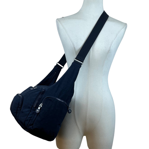 Kipling Navy Nylon With Adjustable Strap & Zipper Pockets Crossbody Bag Size L