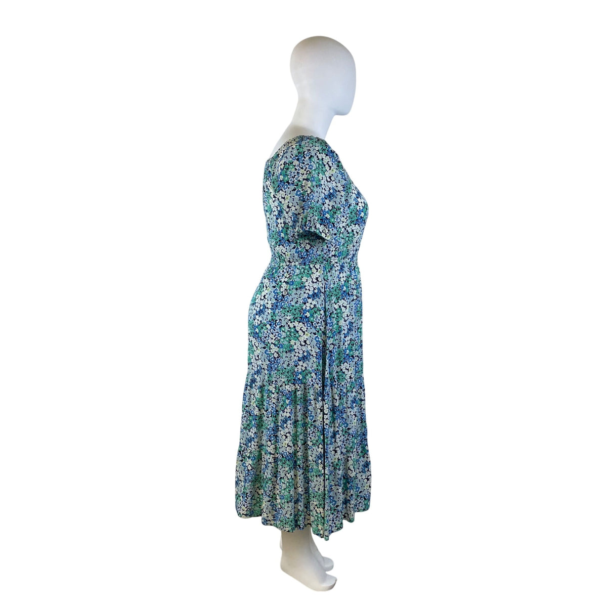 Loft Womens Blue Floral Rayon Smocked Midi Dress Size Large Short Sleeve - New