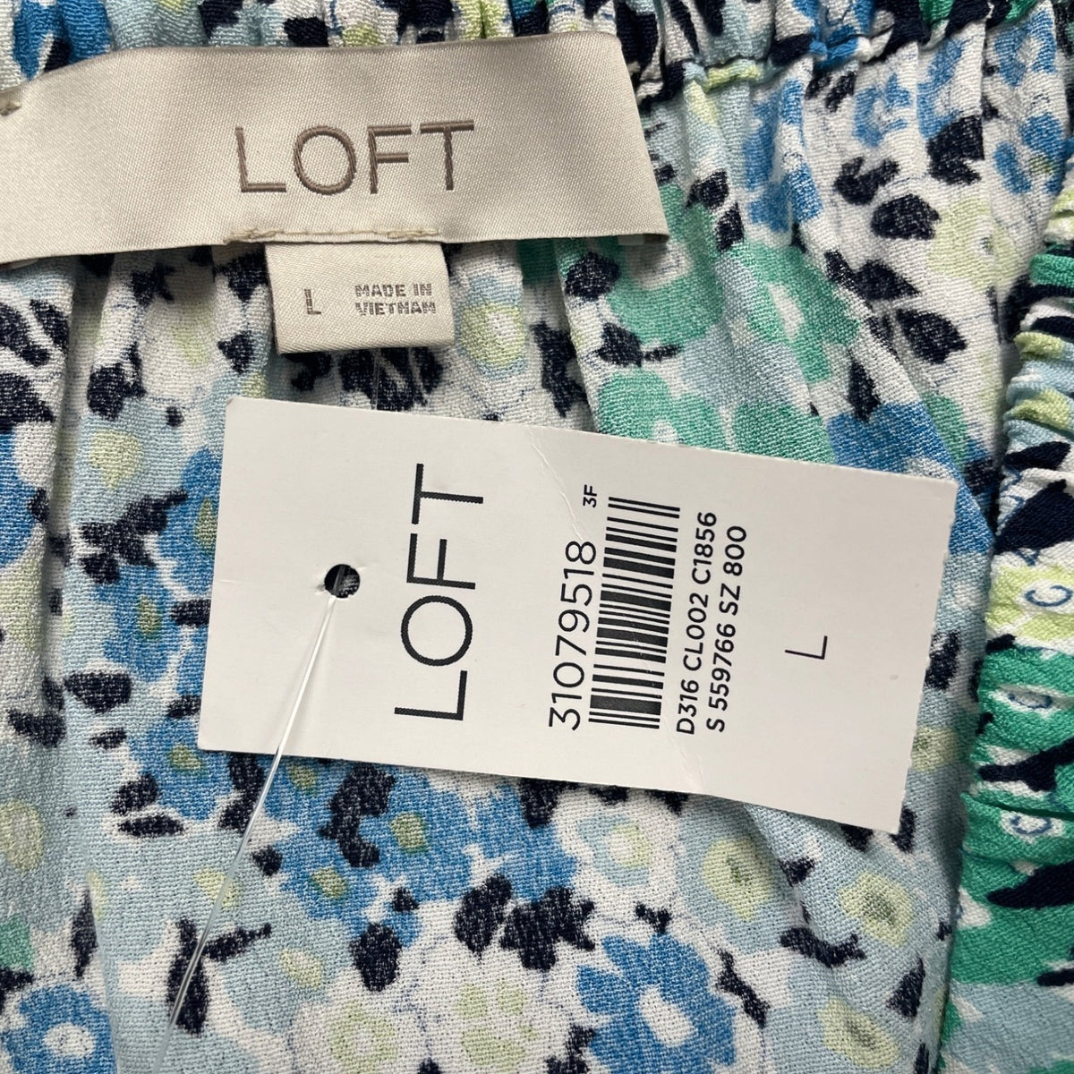 Loft Womens Blue Floral Rayon Smocked Midi Dress Size Large Short Sleeve - New