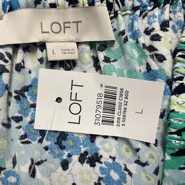 Loft Womens Blue Floral Rayon Smocked Midi Dress Size Large Short Sleeve - New