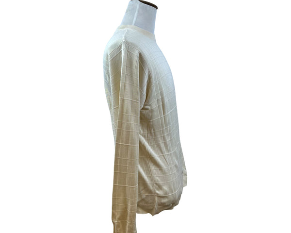 Bachrach Mens Cream 100% Silk Long Sleeve Sweater Grid Pattern Size L
