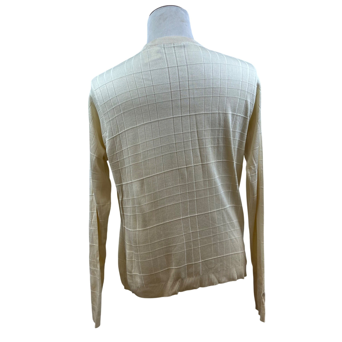 Bachrach Mens Cream 100% Silk Long Sleeve Sweater Grid Pattern Size L