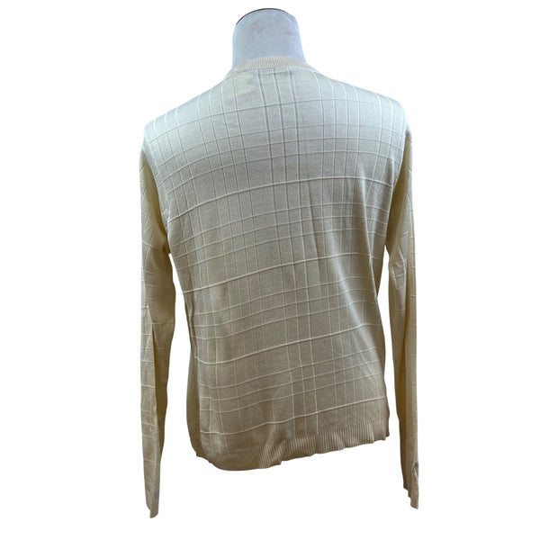 Bachrach Mens Cream 100% Silk Long Sleeve Sweater Grid Pattern Size L