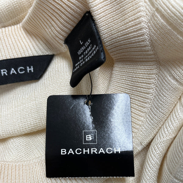 Bachrach Mens Cream 100% Silk Long Sleeve Sweater Grid Pattern Size L