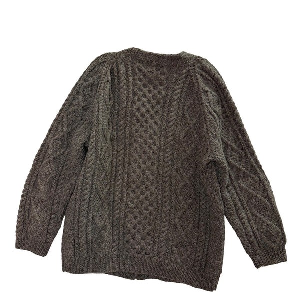 Barnas Mor Mens Gray Wool Hand-Knit Cardigan Cable Knit Button Front Ireland L