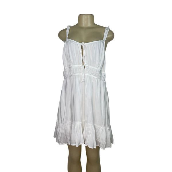 American Eagle White Sleeveless Mini Dress With Tie Front Womens Size L - New