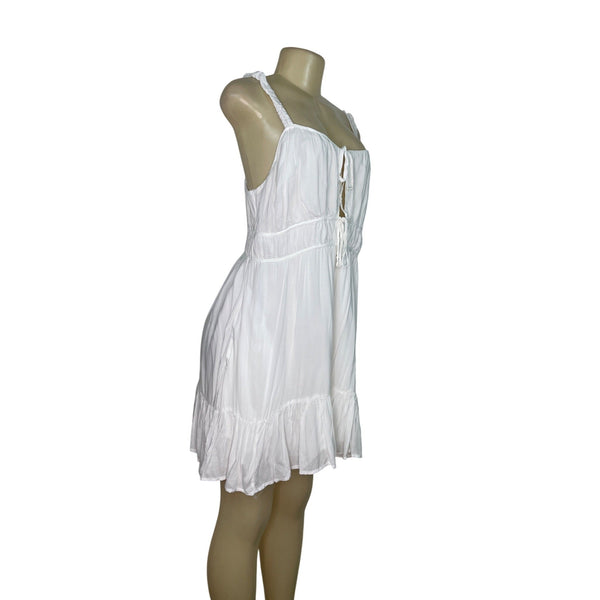 American Eagle White Sleeveless Mini Dress With Tie Front Womens Size L - New
