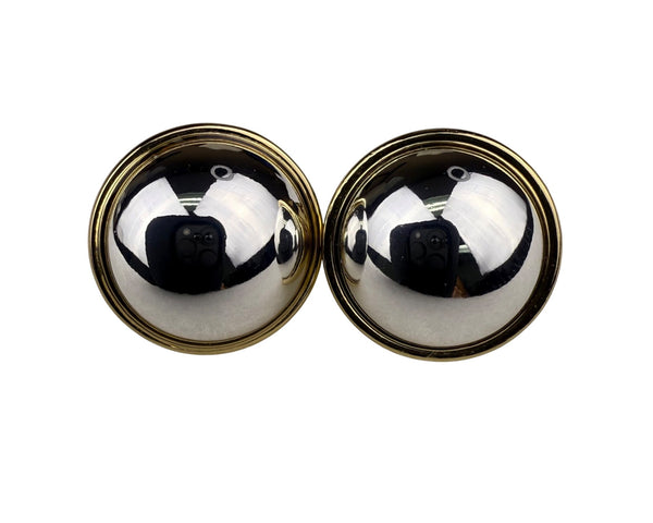 Ralph Lauren Gold Tone Clip-On Earrings Vintage Monogrammed Dome Design 1 Inch
