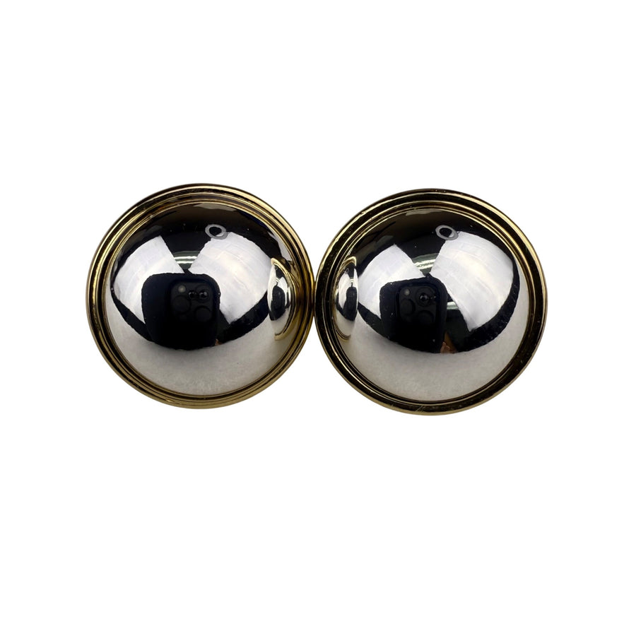 Ralph Lauren Gold Tone Clip-On Earrings Vintage Monogrammed Dome Design 1 Inch