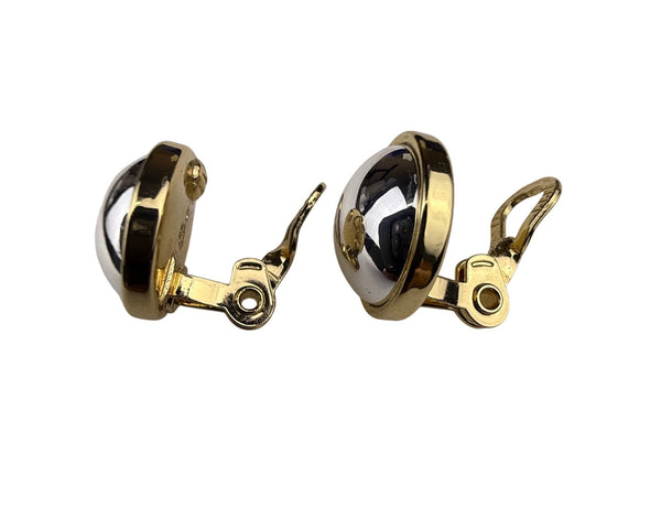 Ralph Lauren Gold Tone Clip-On Earrings Vintage Monogrammed Dome Design 1 Inch
