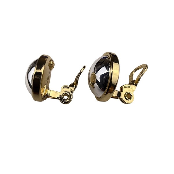 Ralph Lauren Gold Tone Clip-On Earrings Vintage Monogrammed Dome Design 1 Inch