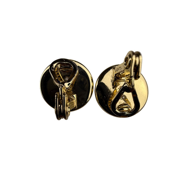 Ralph Lauren Gold Tone Clip-On Earrings Vintage Monogrammed Dome Design 1 Inch