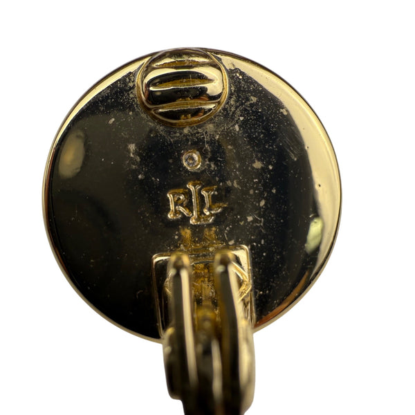 Ralph Lauren Gold Tone Clip-On Earrings Vintage Monogrammed Dome Design 1 Inch