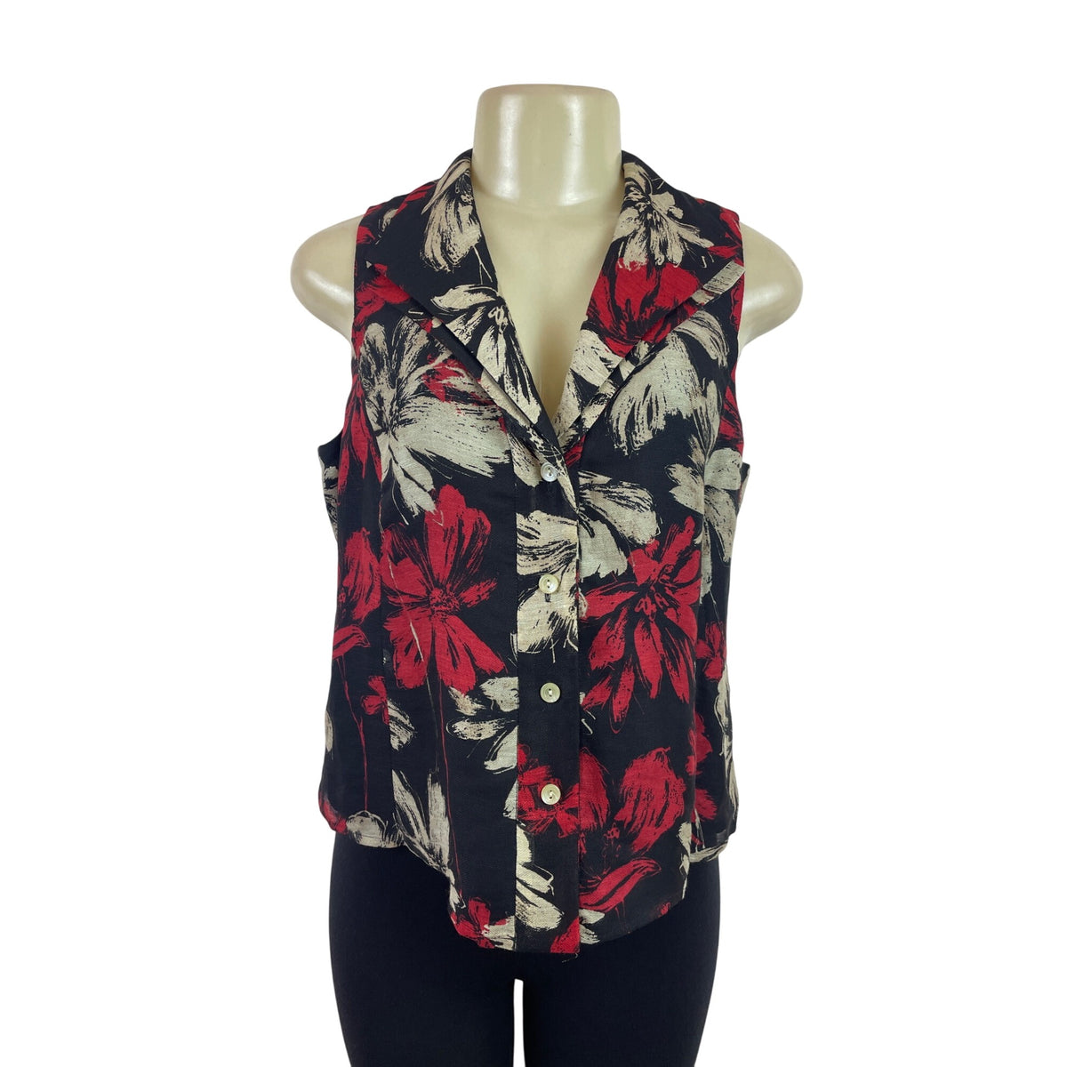 Jones New York Collection Women's Black Floral Button-Down Blouse Sz 10P