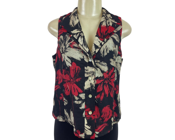 Jones New York Collection Women's Black Floral Button-Down Blouse Sz 10P