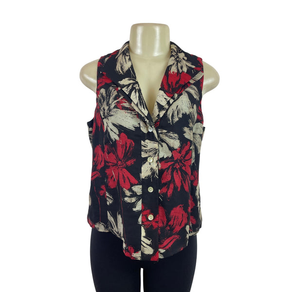 Jones New York Collection Women's Black Floral Button-Down Blouse Sz 10P
