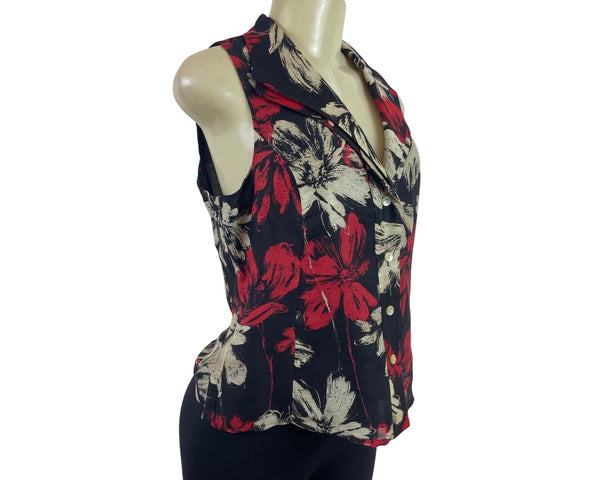 Jones New York Collection Women's Black Floral Button-Down Blouse Sz 10P