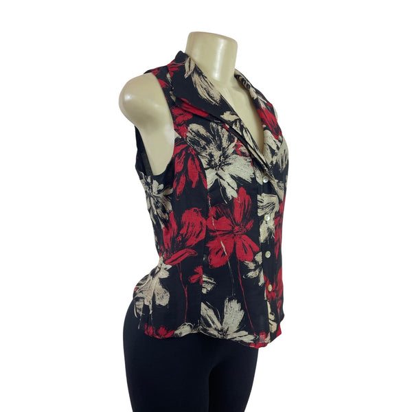 Jones New York Collection Women's Black Floral Button-Down Blouse Sz 10P